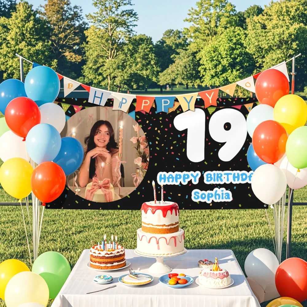 Personliga flaggor band foto födelsedagsbanner med ålder och namn festdekoration födelsedagspresent för vänner familj