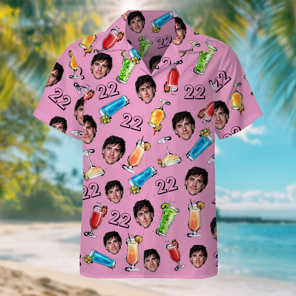 Sätt en personlig prägel på sommarlovet med en personlig drink tema ansikte foto andas Hawaii-skjorta för män