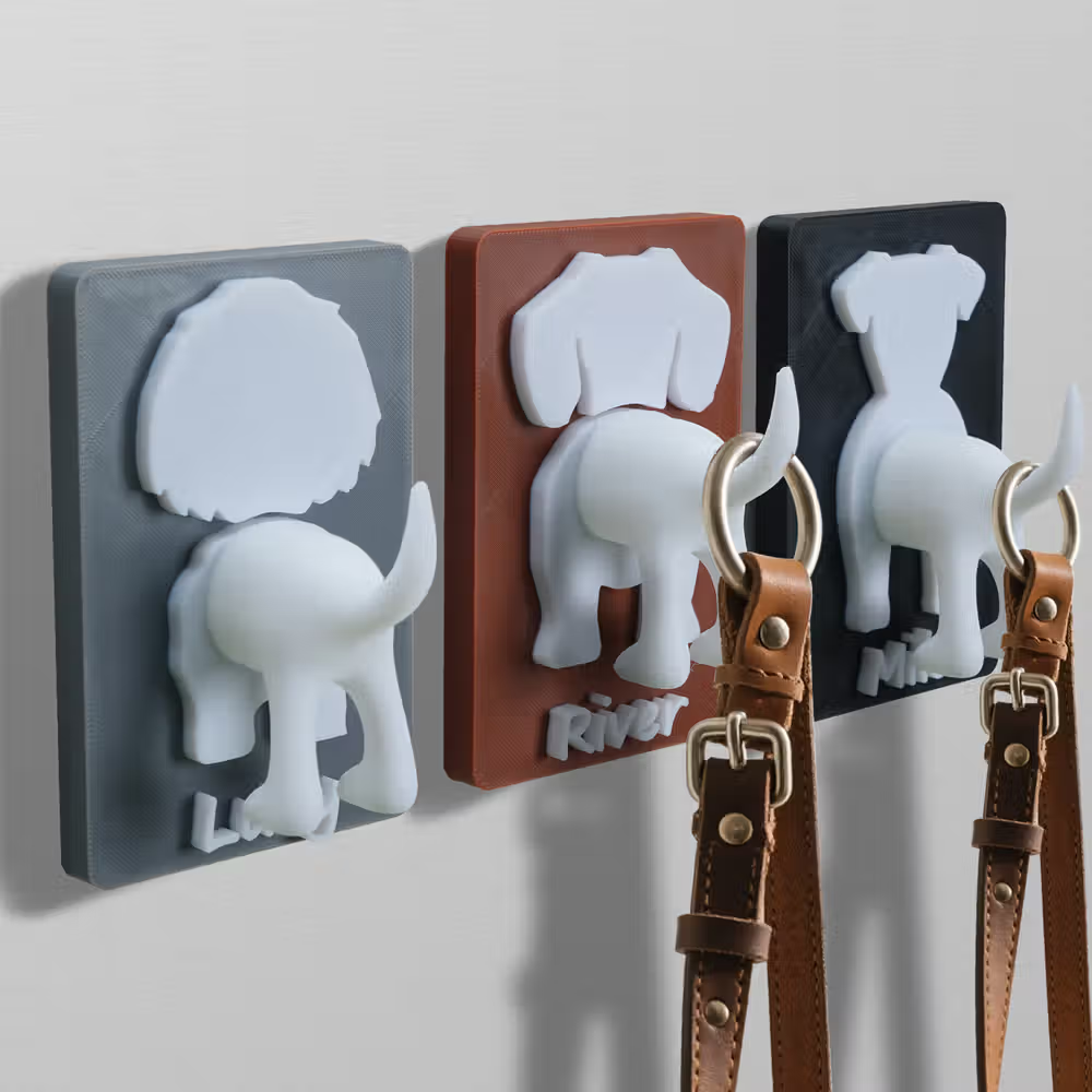 Skapa ordning i hallen med en personlig 3D-tryckt hund silhuett Butt koppelhållare med namn