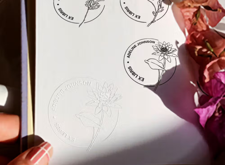 Sätt din unika prägel på hemmabiblioteket med en personlig exlibris födelseblomma bokpräglare med namn