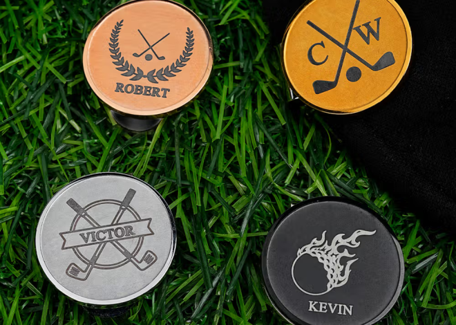 Spela med precision och stil med en magnetisk golfbollsmarkör med hattklämma och namn